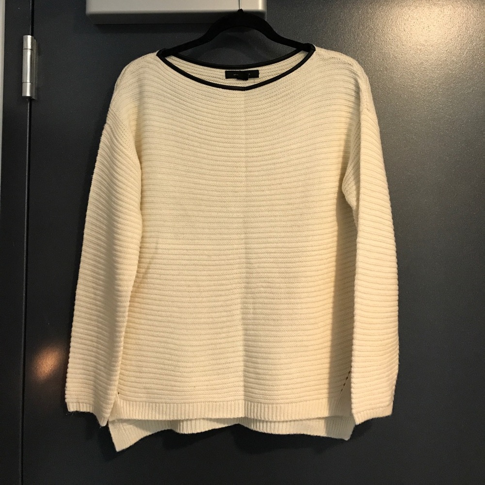Tan sweater with leather trim! Gorgeous!